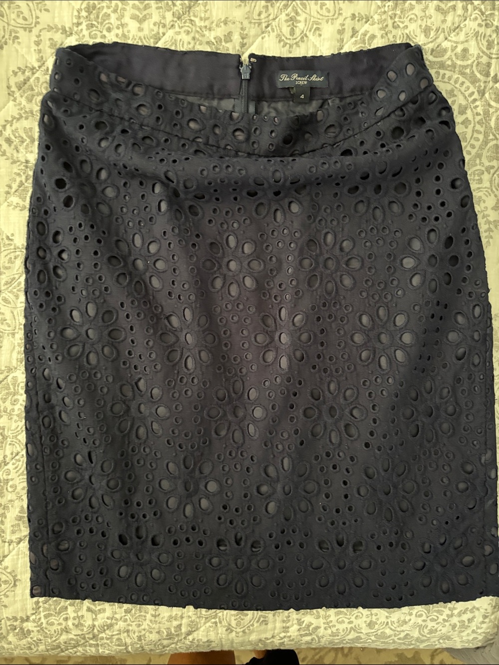 Navy Eyelet Pencil Skirt